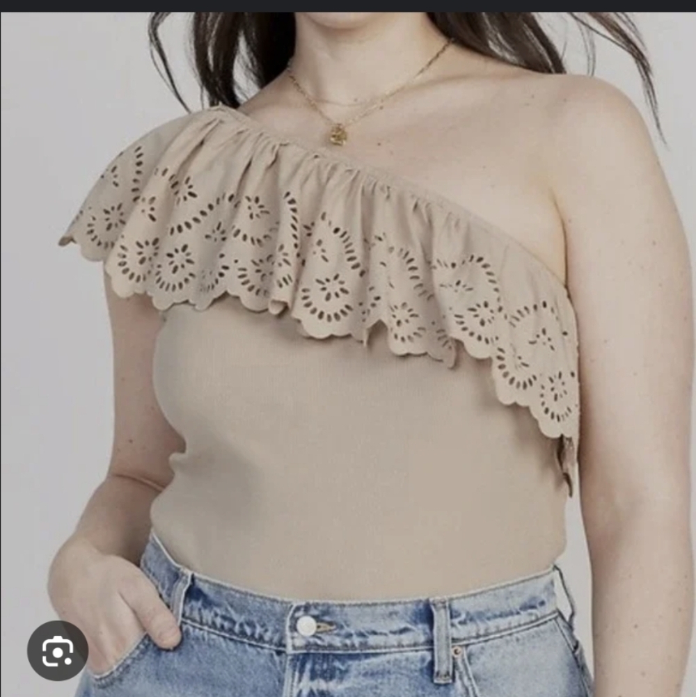 Old Navy Tan One-Shoulder Eyelet Tank Top